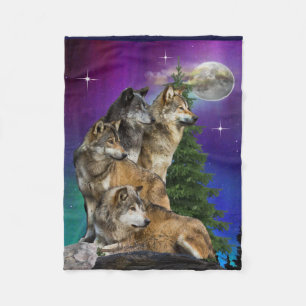 Wolf und Mond Fleecedecke