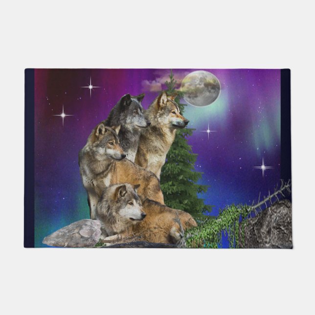 Wolf und Mond Fußmatte (Vorderseite)
