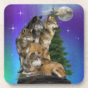 Wolf und Mond Getränkeuntersetzer