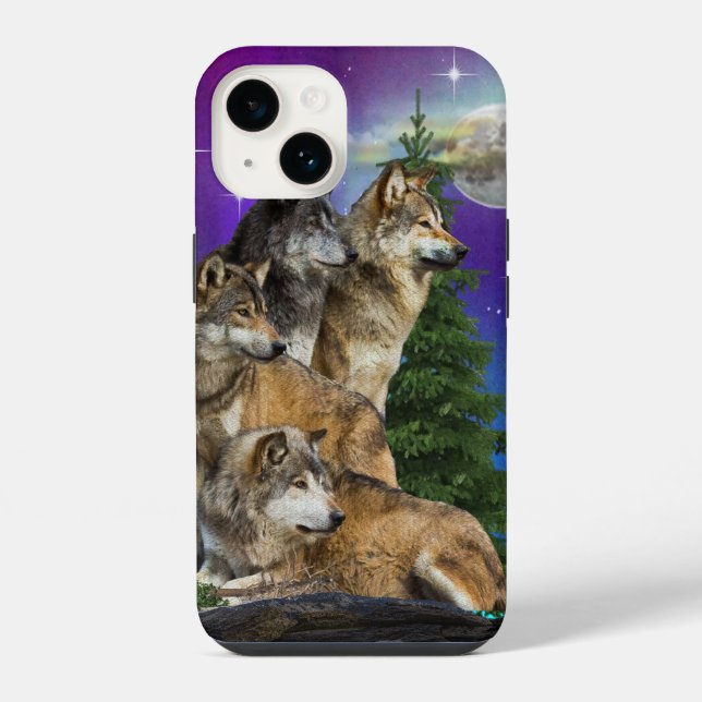 Wolf und Mond iPhone 14 Hülle (Rückseite)