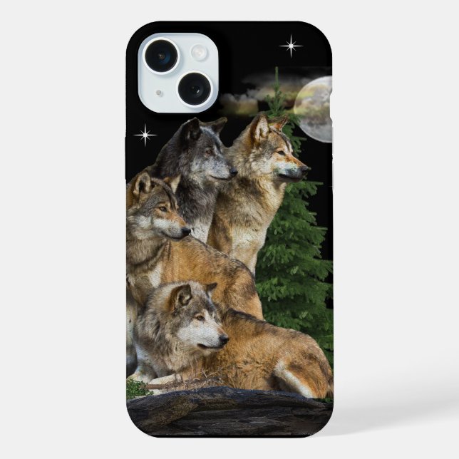 Wolf und Mond iPhone 15 Plus Hülle (Rückseite)