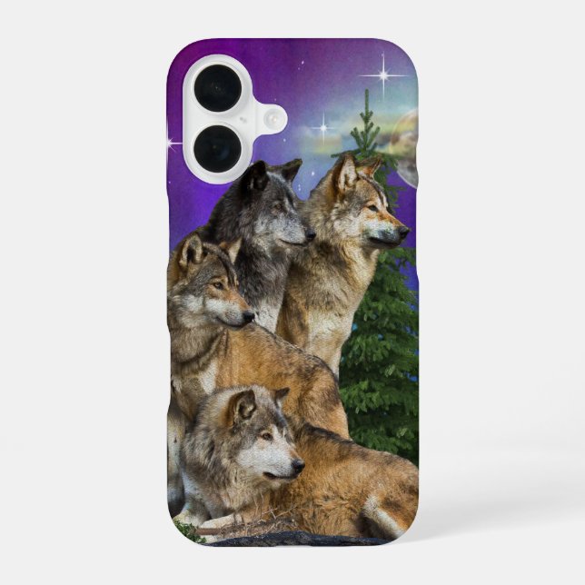 Wolf und Mond iPhone 16 Hülle (Rückseite)