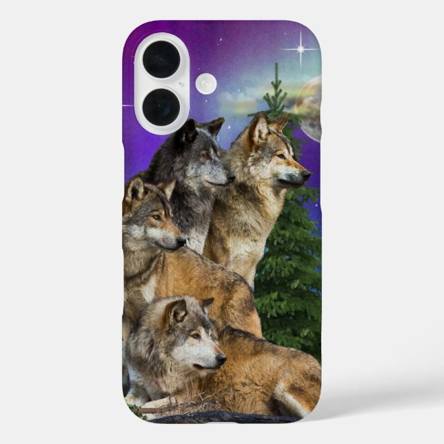 Wolf und Mond iPhone 16 Hülle (Rückseite)