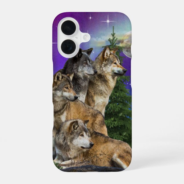 Wolf und Mond iPhone 16 Hülle (Rückseite)