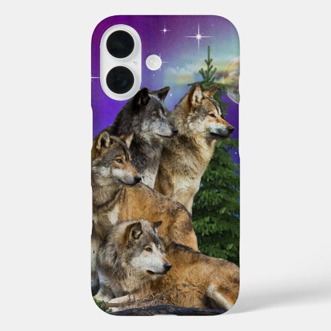 Wolf und Mond iPhone 16 Hülle (Rückseite)