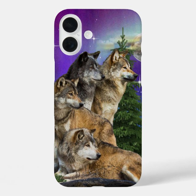 Wolf und Mond iPhone 16 Plus Hülle (Rückseite)