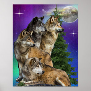 Wolf und Mond Poster