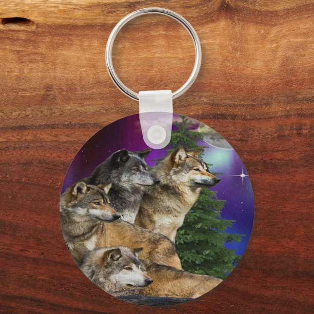 Wolf und Mond Schlüsselanhänger (Vorderseite)