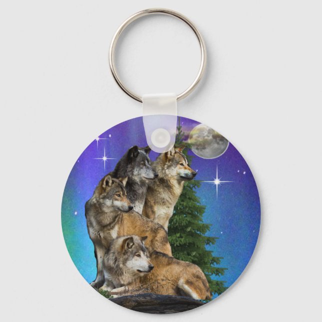 Wolf und Mond Schlüsselanhänger (Vorderseite)
