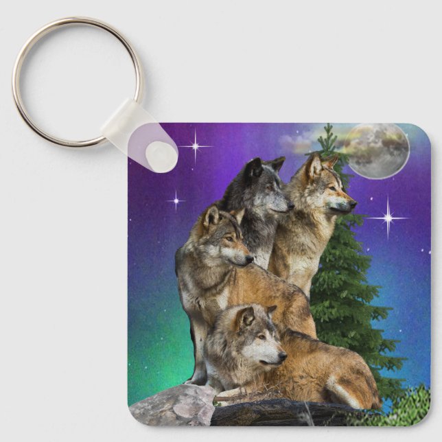 Wolf und Mond Schlüsselanhänger (Vorderseite)