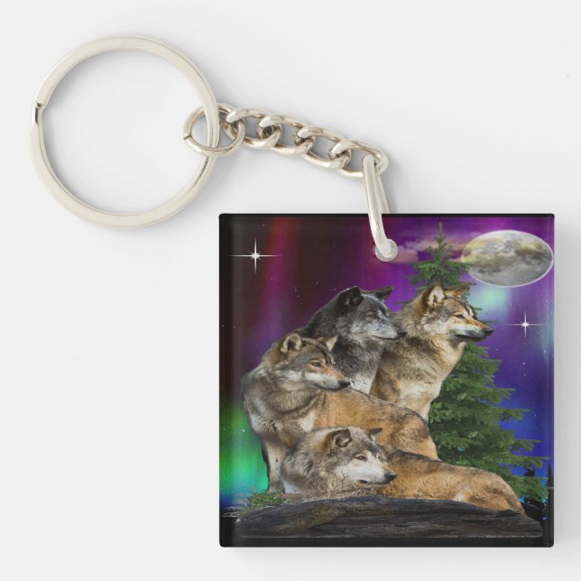 Wolf und Mond Schlüsselanhänger (Vorderseite)