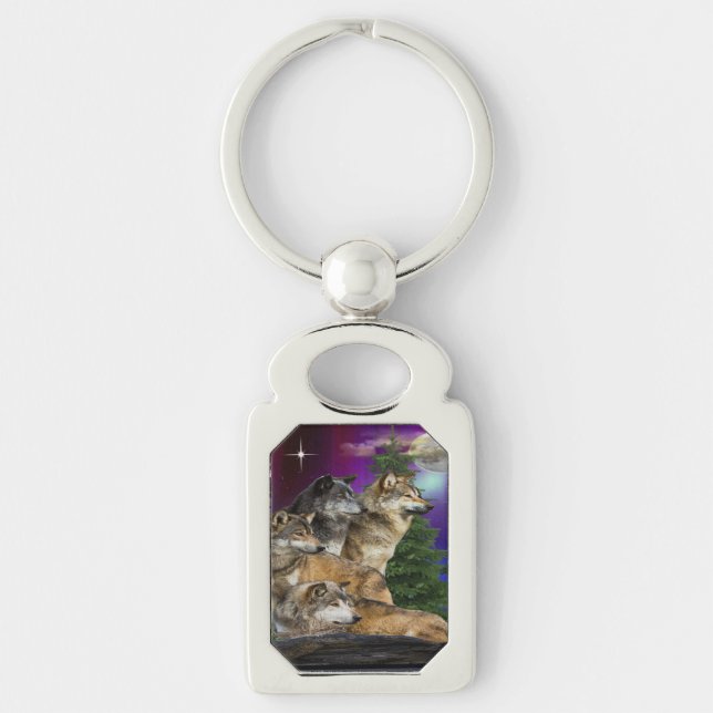 Wolf und Mond Schlüsselanhänger (Vorderseite)