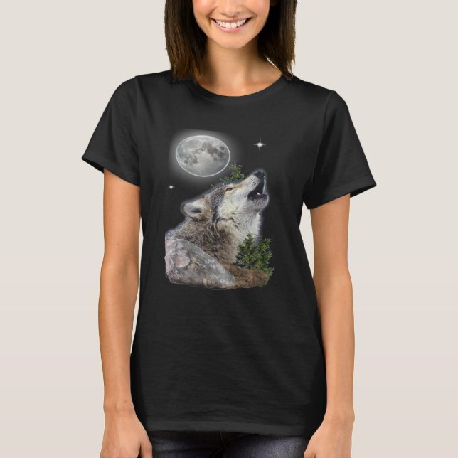 Wolf und Mond T-Shirt (Vorderseite)