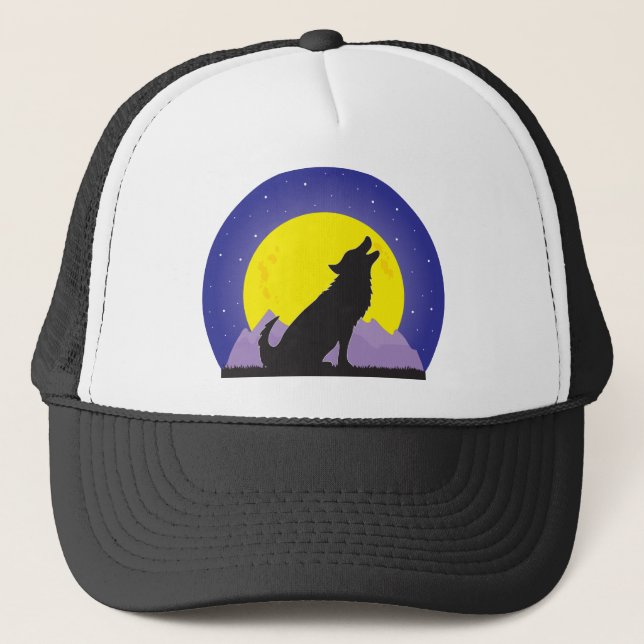 Wolf und Mond Truckerkappe (Vorderseite)