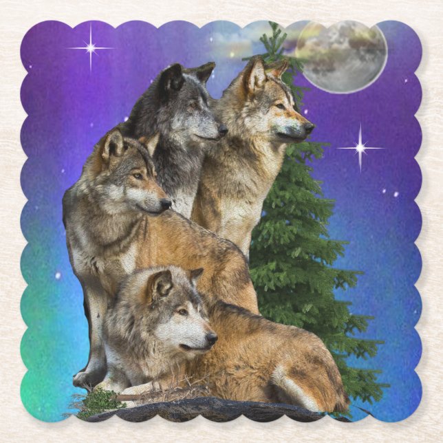 Wolf und Mond Untersetzer (Vorderseite)
