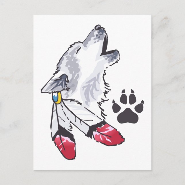 Wolf und Paw Print Postkarte (Vorderseite)
