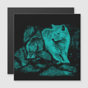 Wolf und Rabe in der Nachtkarte Magnetkarte