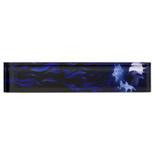 Wolf und Rabe mit Vollmond Namensplakette