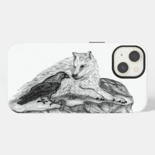 Wolf und Rabe Schwarz-Weiß-Design iPhone Hülle