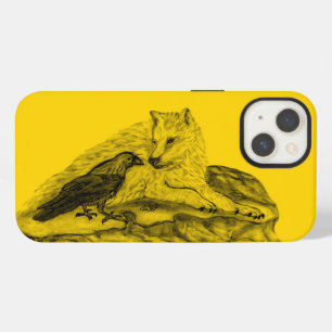 Wolf und Rabe schwarzes und gelbes Design iPhone Hülle
