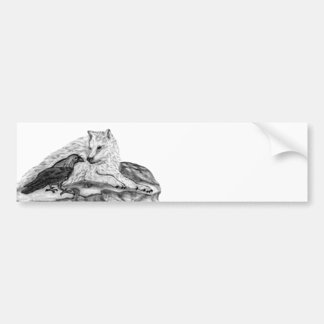 Wolf- und Rabenschwarzweiss-Entwurf Autoaufkleber (Vorne)