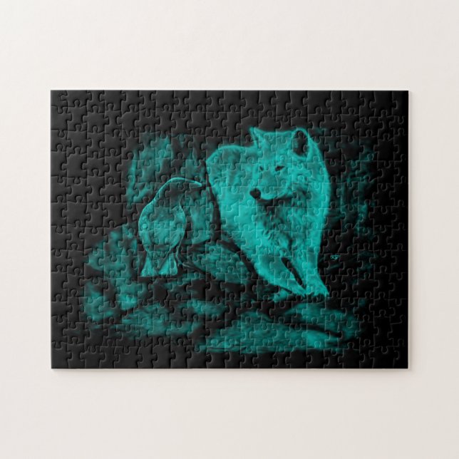 Wolf und Raven in der Nacht (Horizontal)