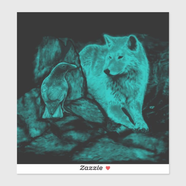 Wolf und Raven in der Nacht Aufkleber (Blatt)