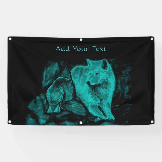 Wolf und Raven in der Nacht Banner (Horizontal)