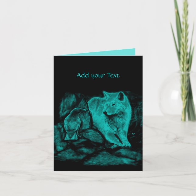 Wolf und Raven in der Nacht Einladung (Vorderseite)