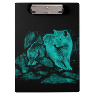 Wolf und Raven in der Nacht Klemmbrett