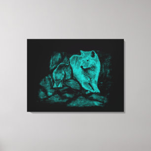 Wolf und Raven in der Nacht Leinwanddruck