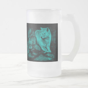 Wolf und Raven in der Nacht Mattglas Bierglas