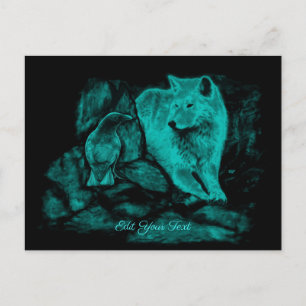Wolf und Raven in der Nacht Postkarte