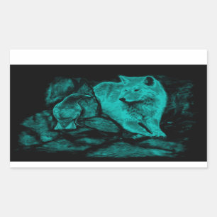 Wolf und Raven in der Nacht Rechteckiger Aufkleber