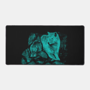 Wolf und Raven in der Nacht Schreibtischunterlage