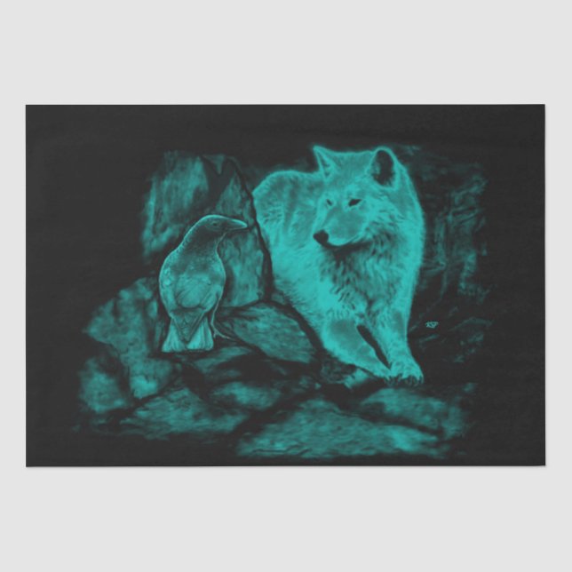 Wolf und Raven in der Nacht Seidenpapier (Vorderseite)