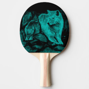 Wolf und Raven in der Nacht Tischtennis Schläger