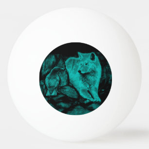 Wolf und Raven in der Nacht Tischtennisball