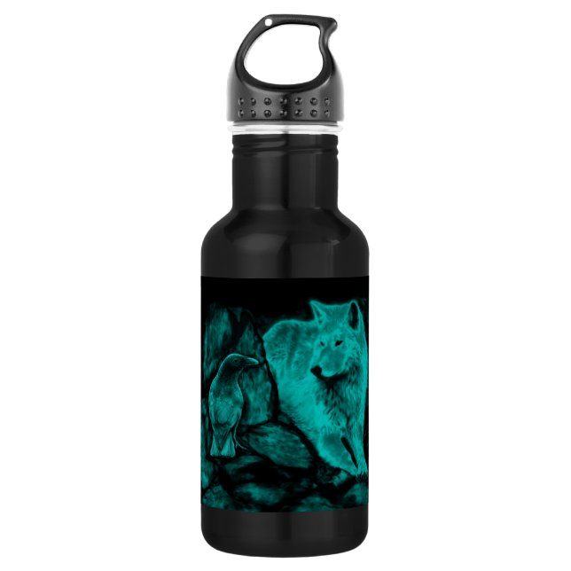 Wolf und Raven in der Nacht Trinkflasche (Vorderseite)