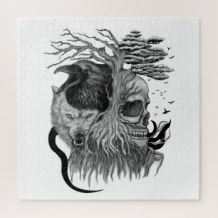 Wolf und Raven mit Skull