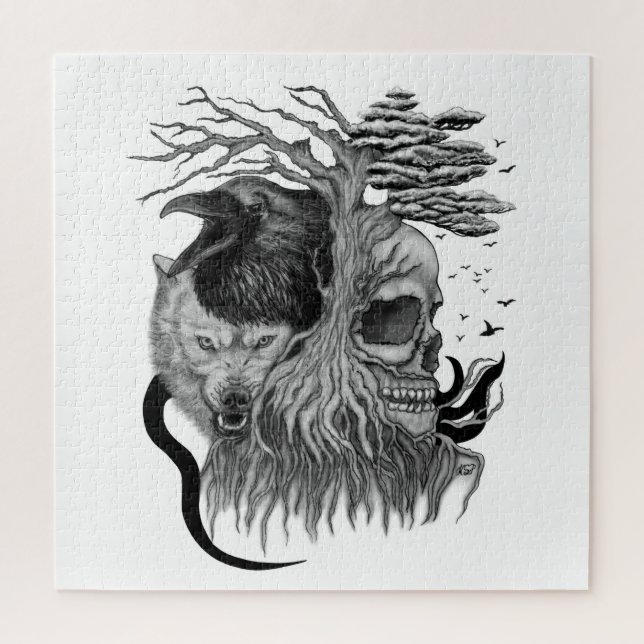 Wolf und Raven mit Skull (Vertikal)