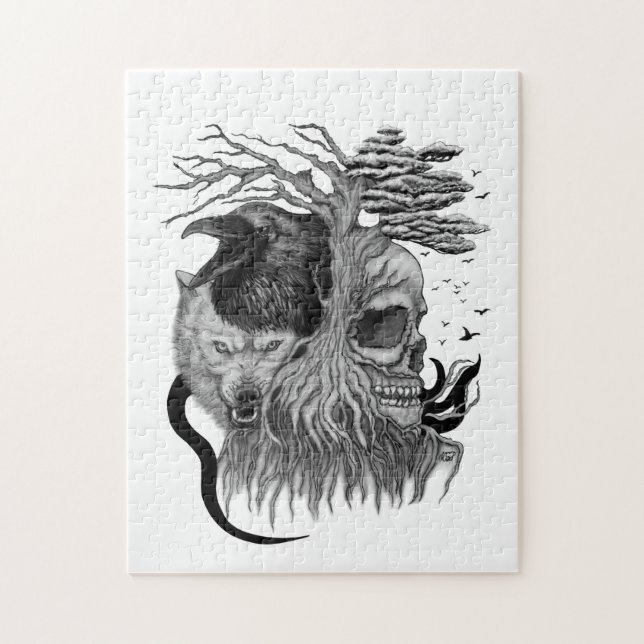 Wolf und Raven mit Skull (Vertikal)