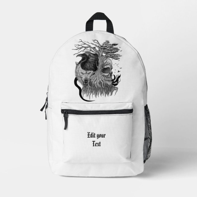 Wolf und Raven mit Skull Bedruckter Rucksack (Vorderseite)