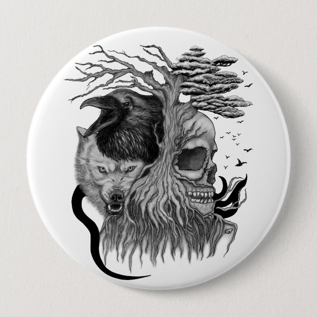 Wolf und Raven mit Skull Button (Vorderseite)