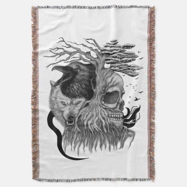 Wolf und Raven mit Skull Decke (Vorderseite Vertikal)