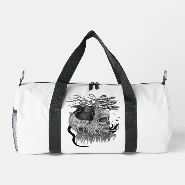 Wolf und Raven mit Skull Duffle Bag (Rückseite)