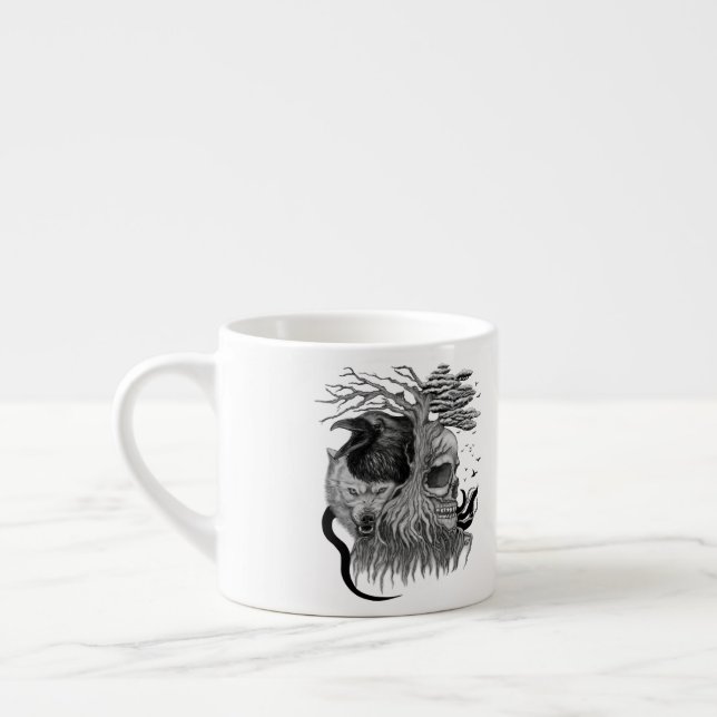 Wolf und Raven mit Skull Espressotasse (Links)