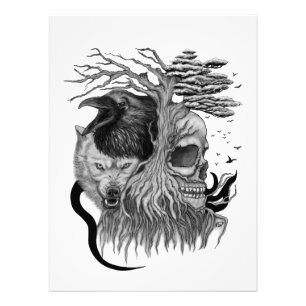 Wolf und Raven mit Skull Fotodruck