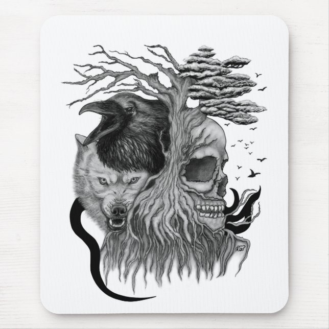 Wolf und Raven mit Skull Mousepad (Vorne)