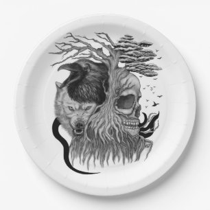 Wolf und Raven mit Skull Pappteller